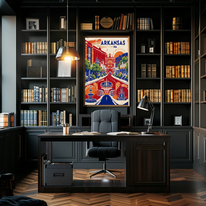 Arkansas Grand Street Circle Vintage Maroon Travel Poster USA