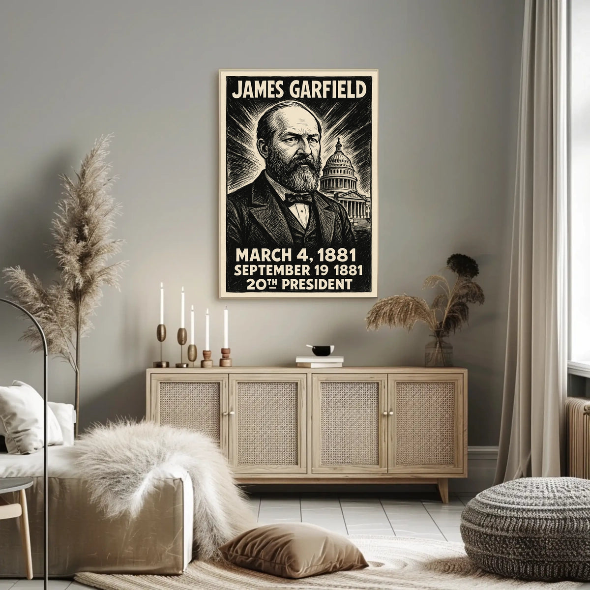 James A. Garfield 20th President of the United States B & W Comic Sketch Poster