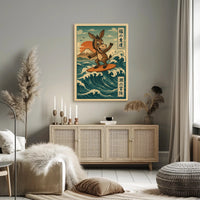Surfing Donkey Adventure on Japanese Heritage Poster