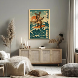 Surfing Donkey Adventure on Japanese Heritage Poster