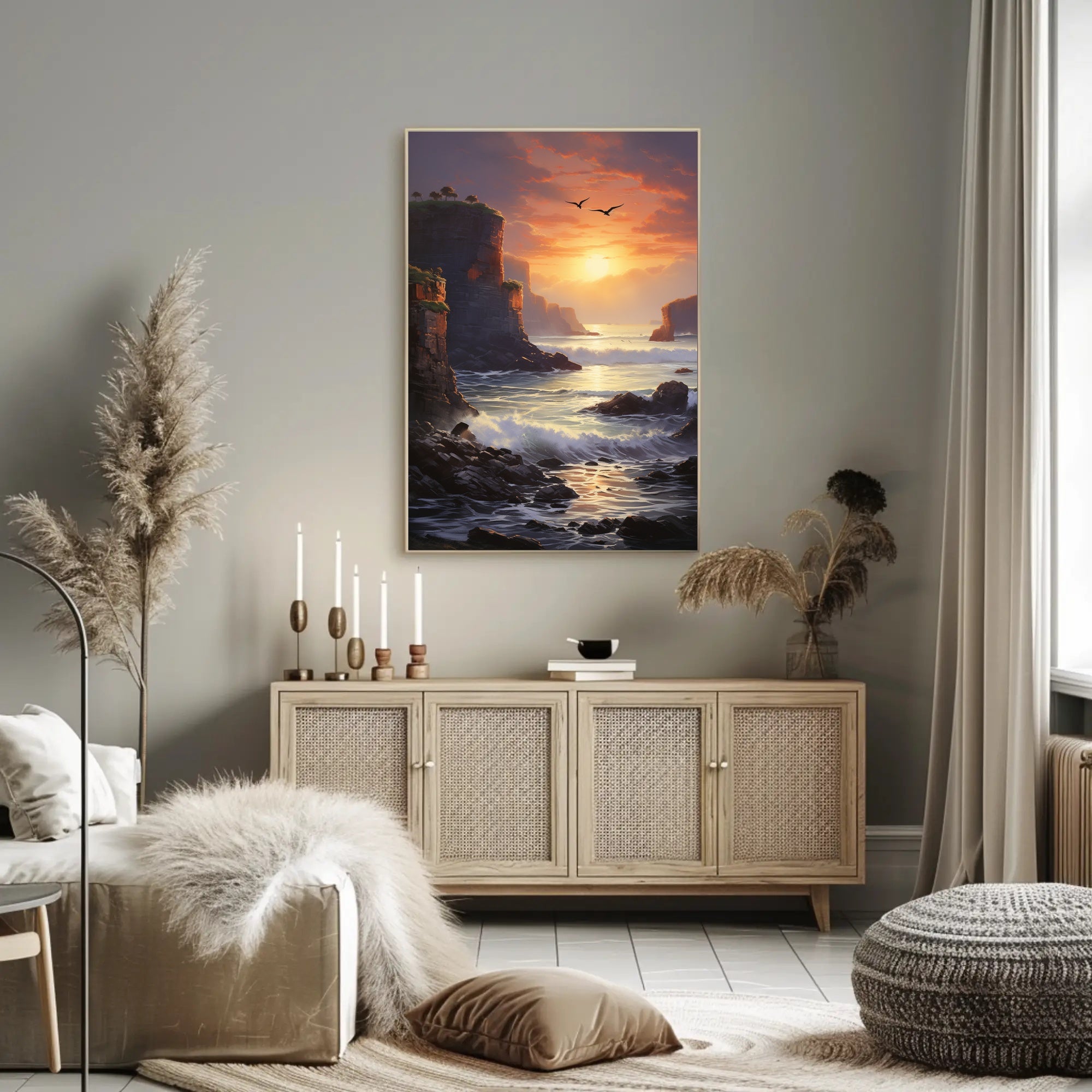 Dramatic Coastal Sunset Scenery Realistic Art National Park Poster