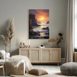 Dramatic Coastal Sunset Scenery Realistic Art National Park Poster