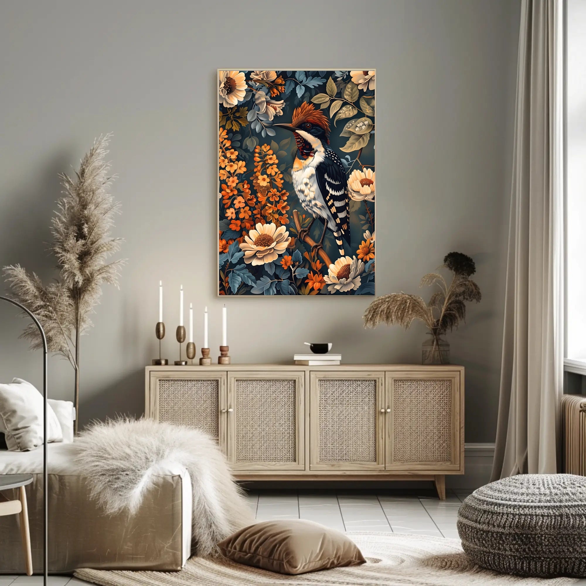 Vibrant Woodpecker Illustration Artistic Poster