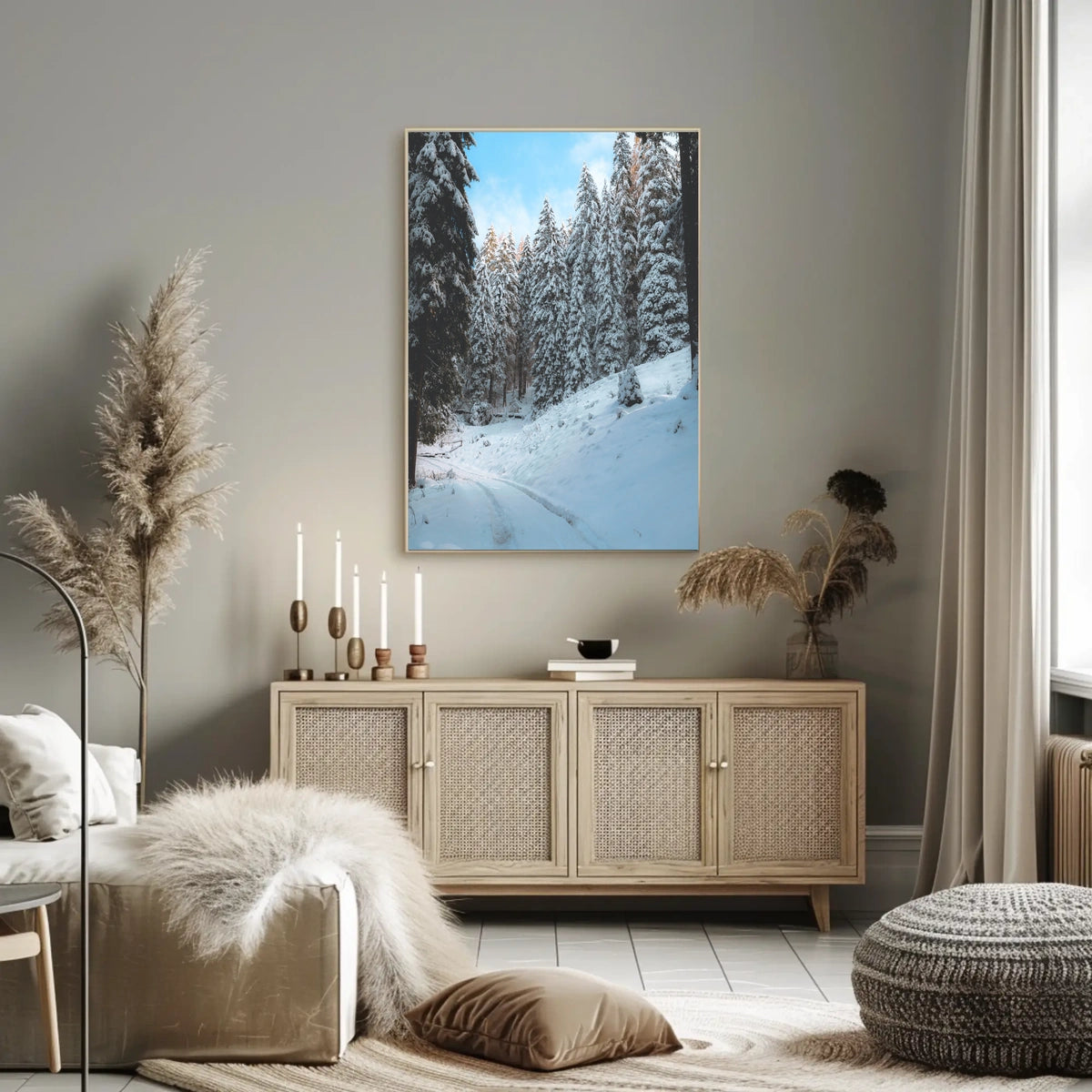 Serene Snowy Forest Pathway National Park Poster