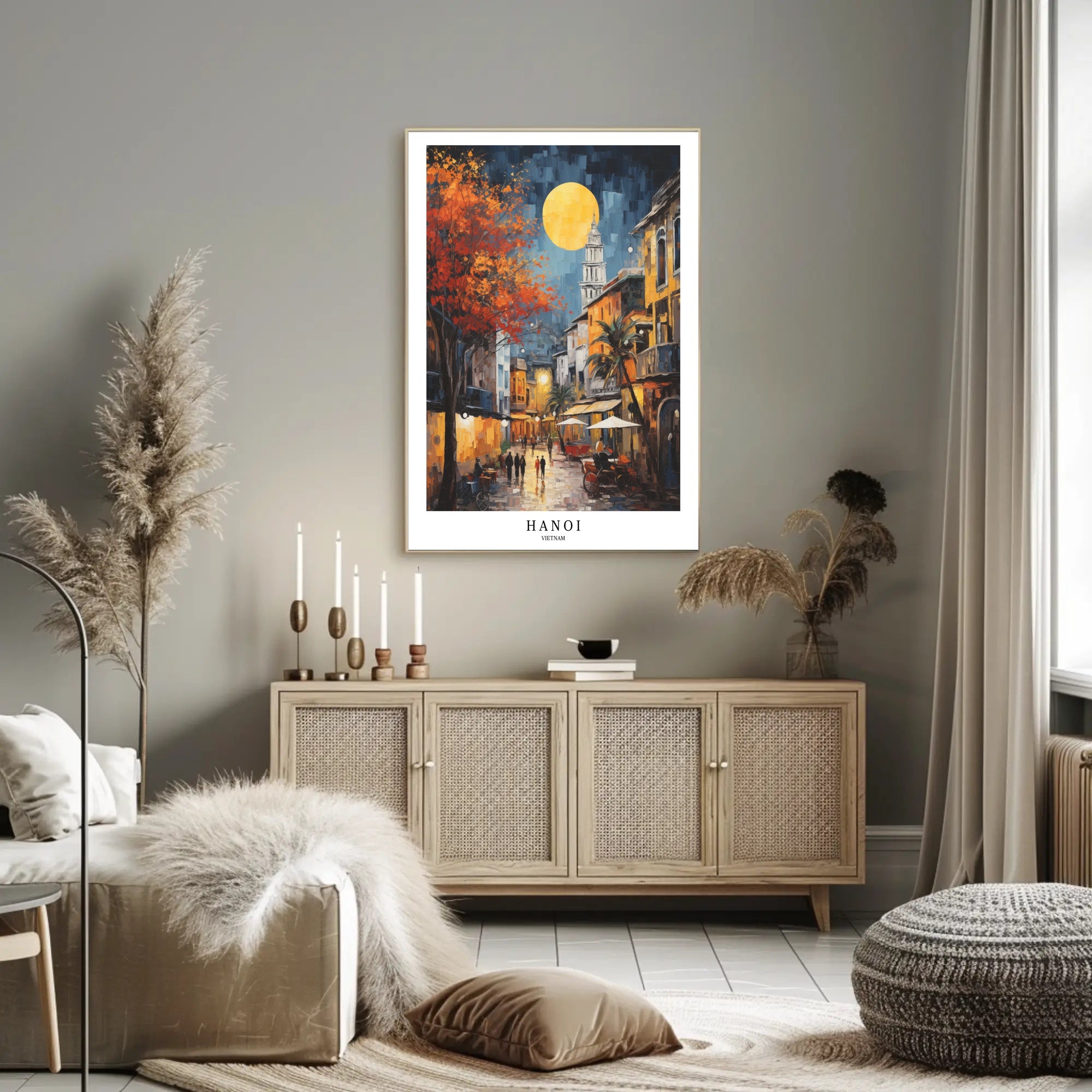 Vibrant Hanoi Evening Urban Cityscape Poster PosterGoat
