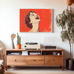 Joyful Vintage Laughter Poster with Red Background