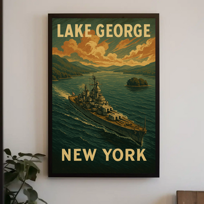 Lake George New York Battleship Scenic Travel Poster