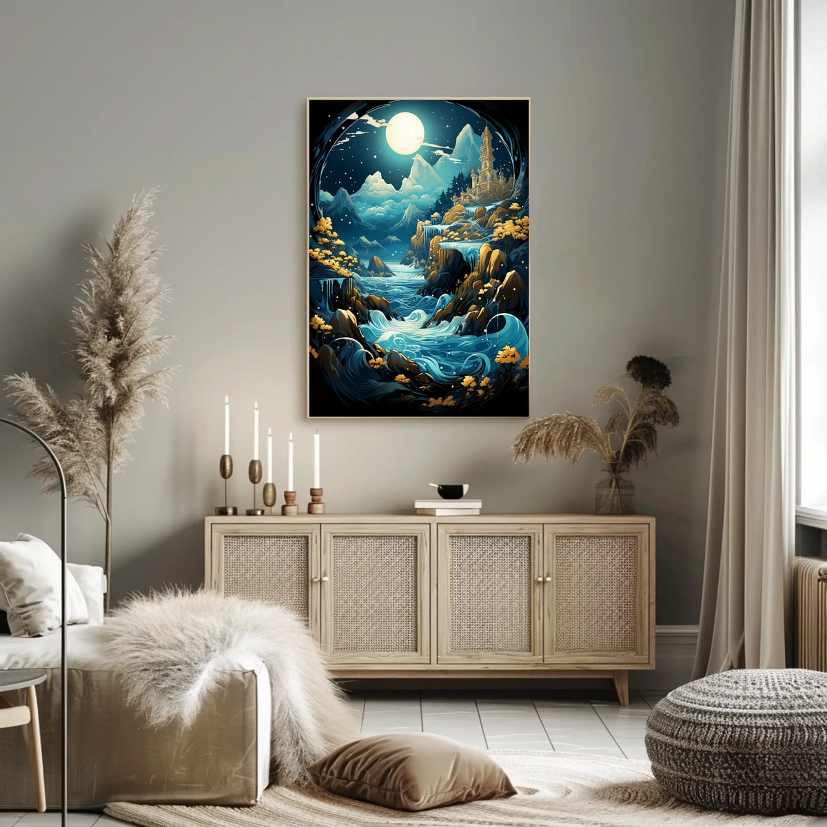 Mystical Moonlit Landscape Fantasy Art Poster