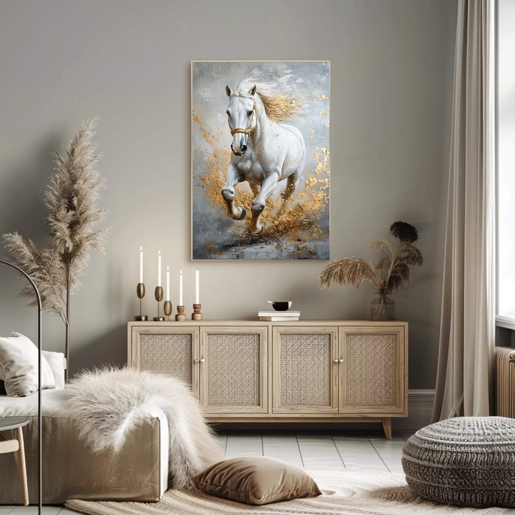 Majestic Galloping White Horse Abstract Artistic Poster