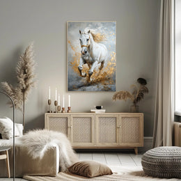 Majestic Galloping White Horse Abstract Artistic Poster