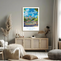 Retiro Park in Madrid vibrant travel illustration poster