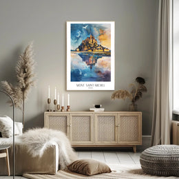 Mont Saint-Michel Painting: Vivid Watercolor Travel Poster PosterGoat