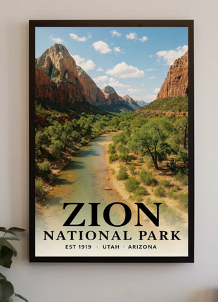 Zion National Park Utah Scenic Canyon River Views Travel Poster Travel Poster