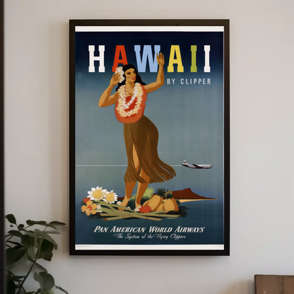 Hawaii By Clipper Dancing Girl Pineapple Poster