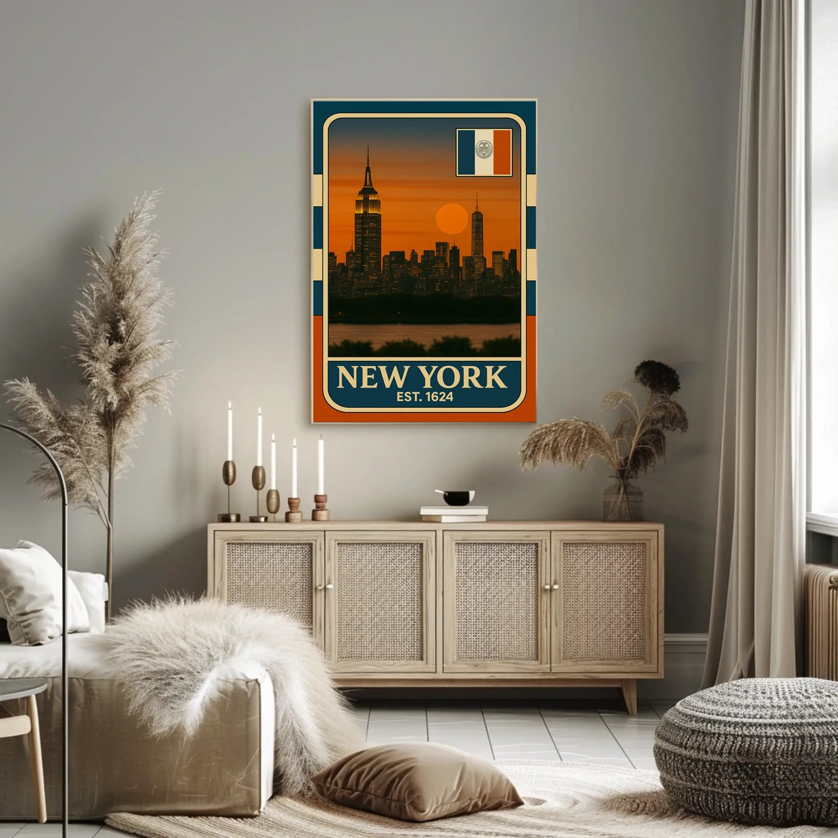 New York City Skyline Poster Vintage Wall Art