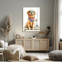 Golden Retriever Fishing With Sunglasses Bandana Poster