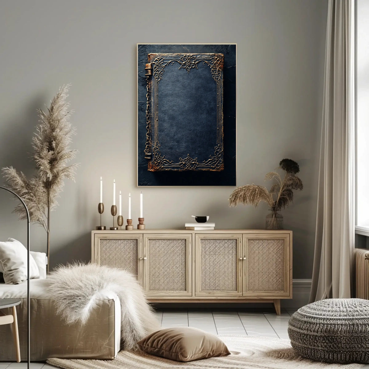 Intricate Gold-Embellished Book Cover Art Cultural Poster