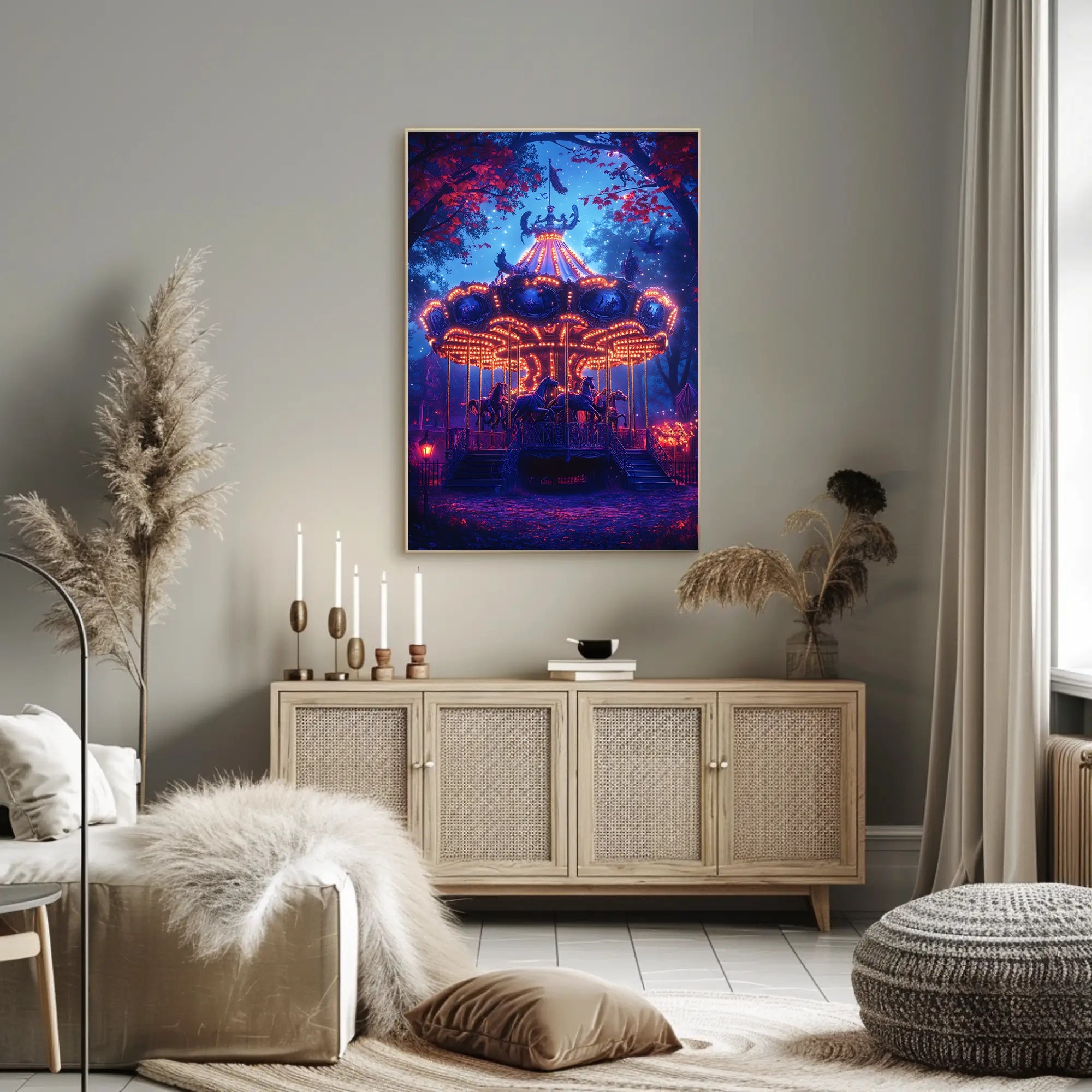 Enchanted Carousel in Autumn Night Fantasy or Mythology Poster