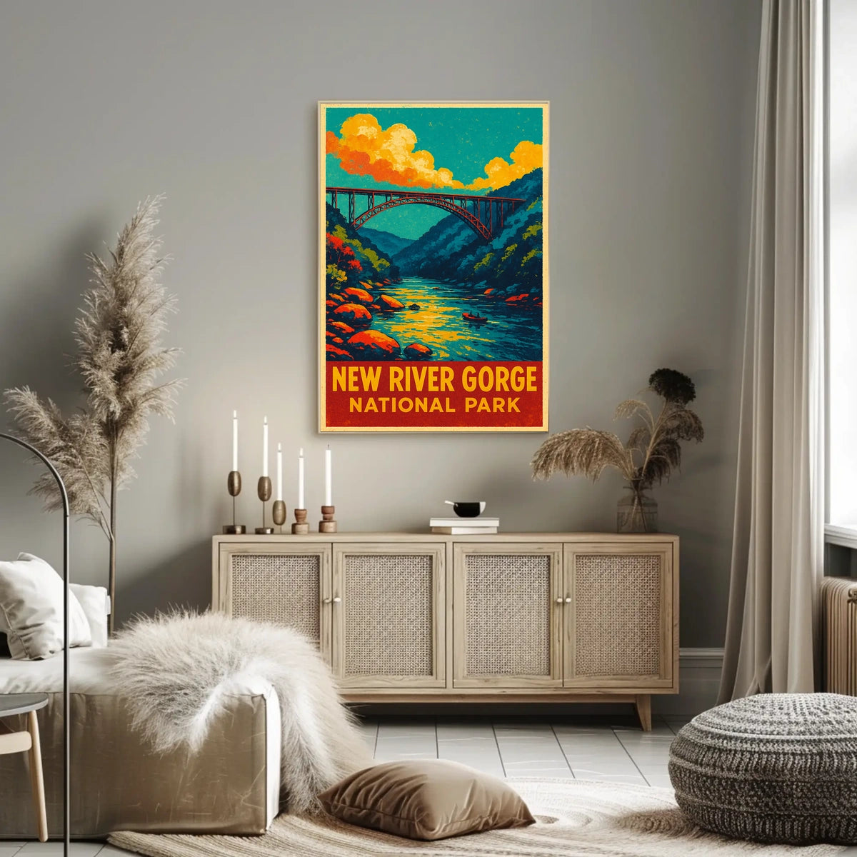 New River Gorge Vintage Travel Adventure Poster
