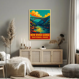 New River Gorge Vintage Travel Adventure Poster