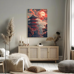 Japanese Pagoda Under Moonlight: Cultural or Heritage Poster PosterGoat