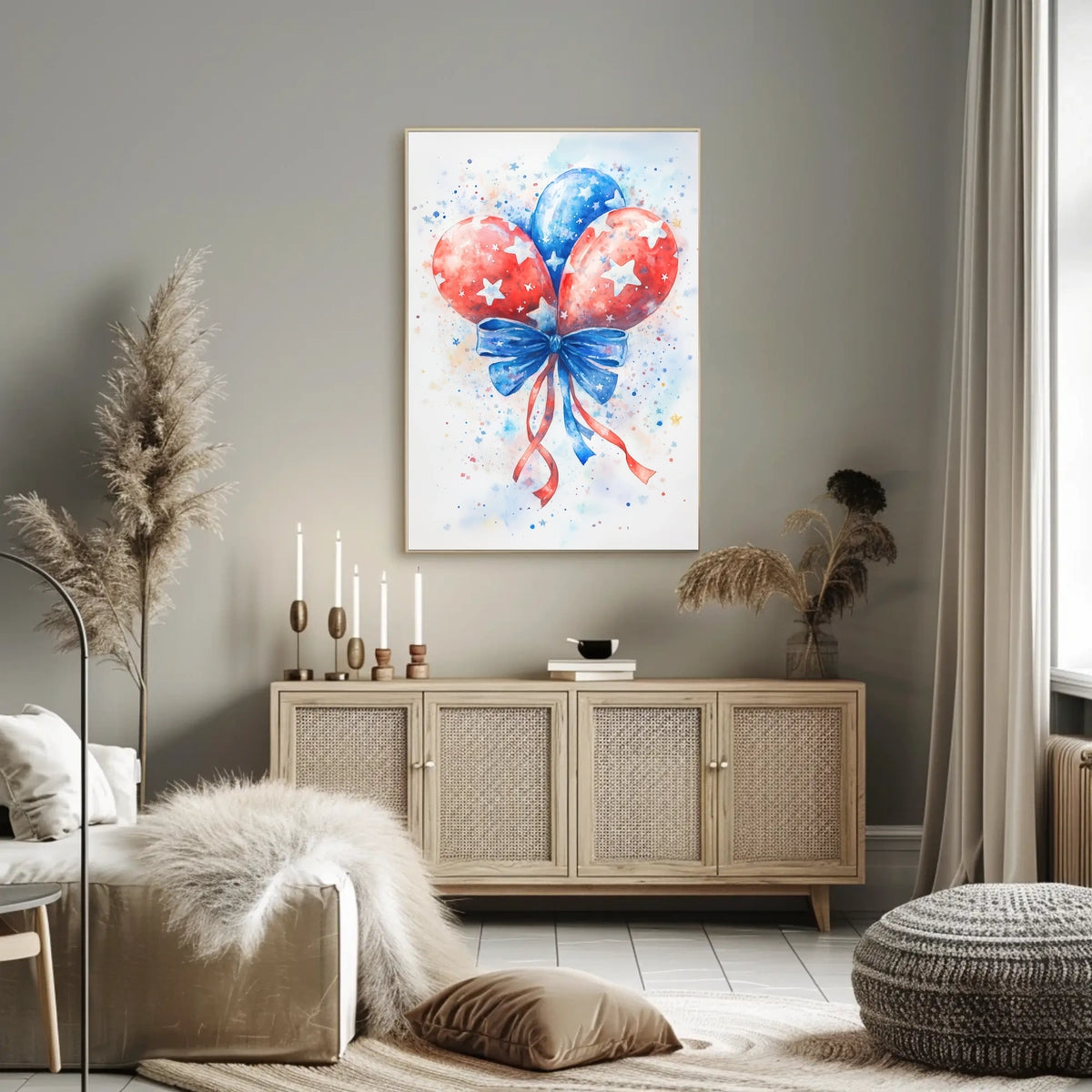 Watercolor Painting Of American Flag Balloon Poster