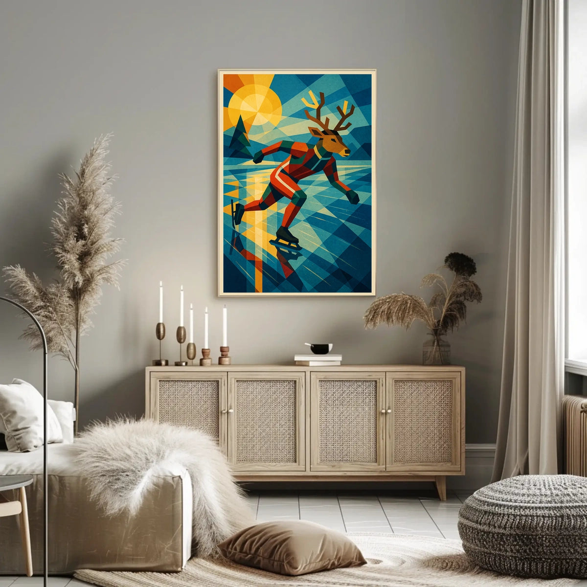 Dashing Deer on Ice: Abstract Sports Poster