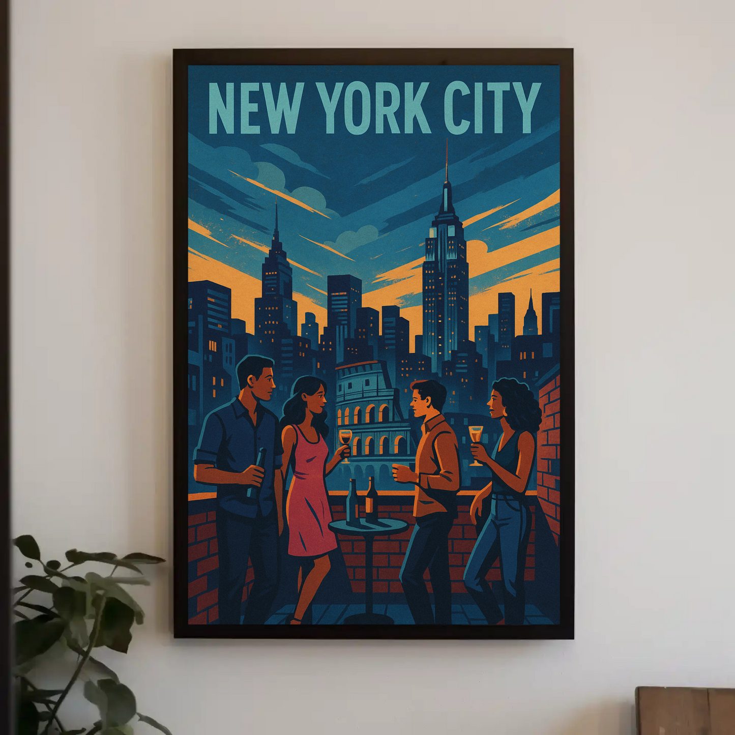 New York Rooftop Party City Skyline View Poster