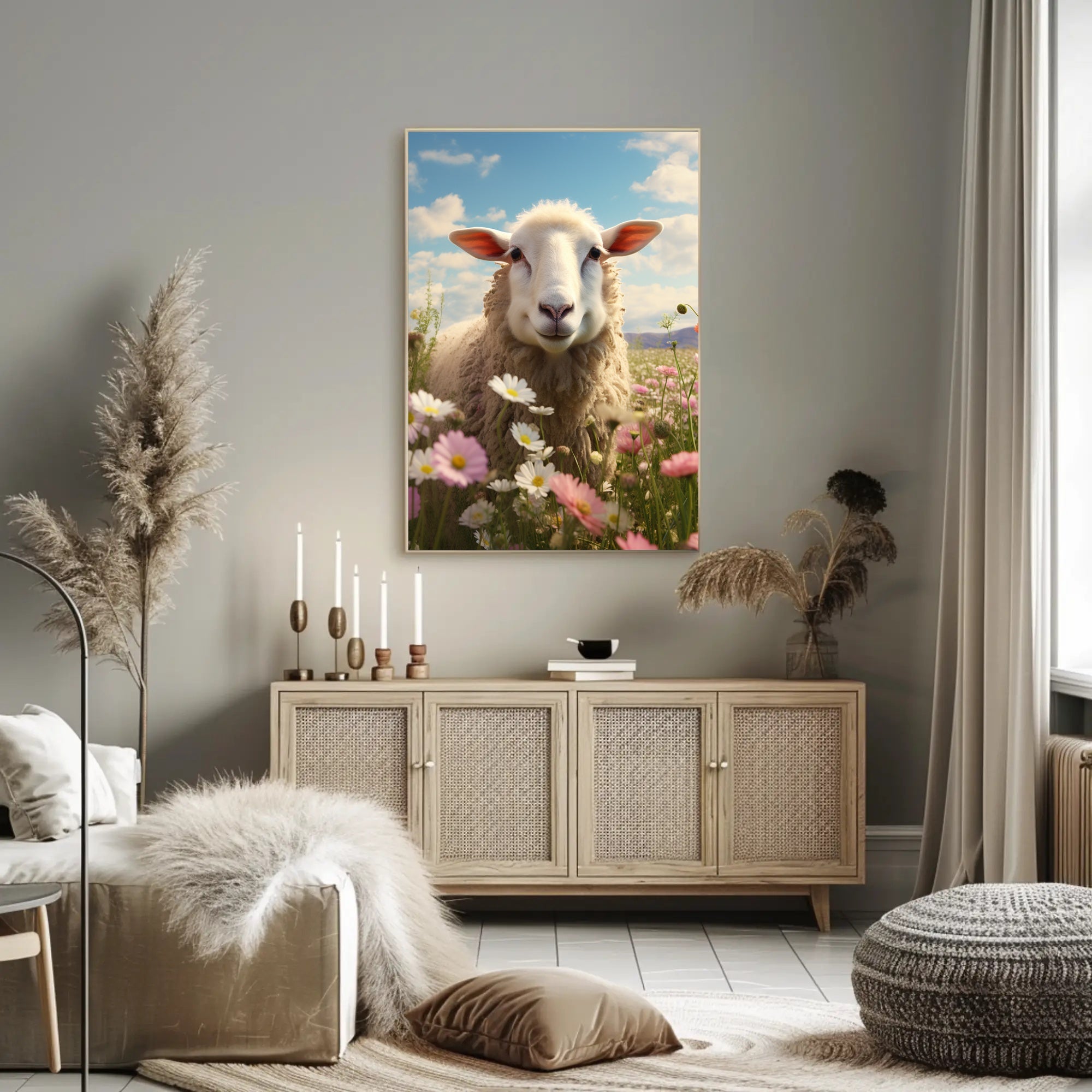 Serene Sheep In Bloom Poster PosterGoat