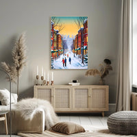 Charming Winter Street Scene in Urban Cityscape Poster