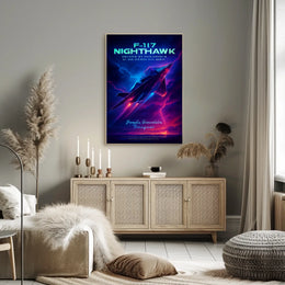 F-117 Nighthawk Jet Cosmic Neon Poster