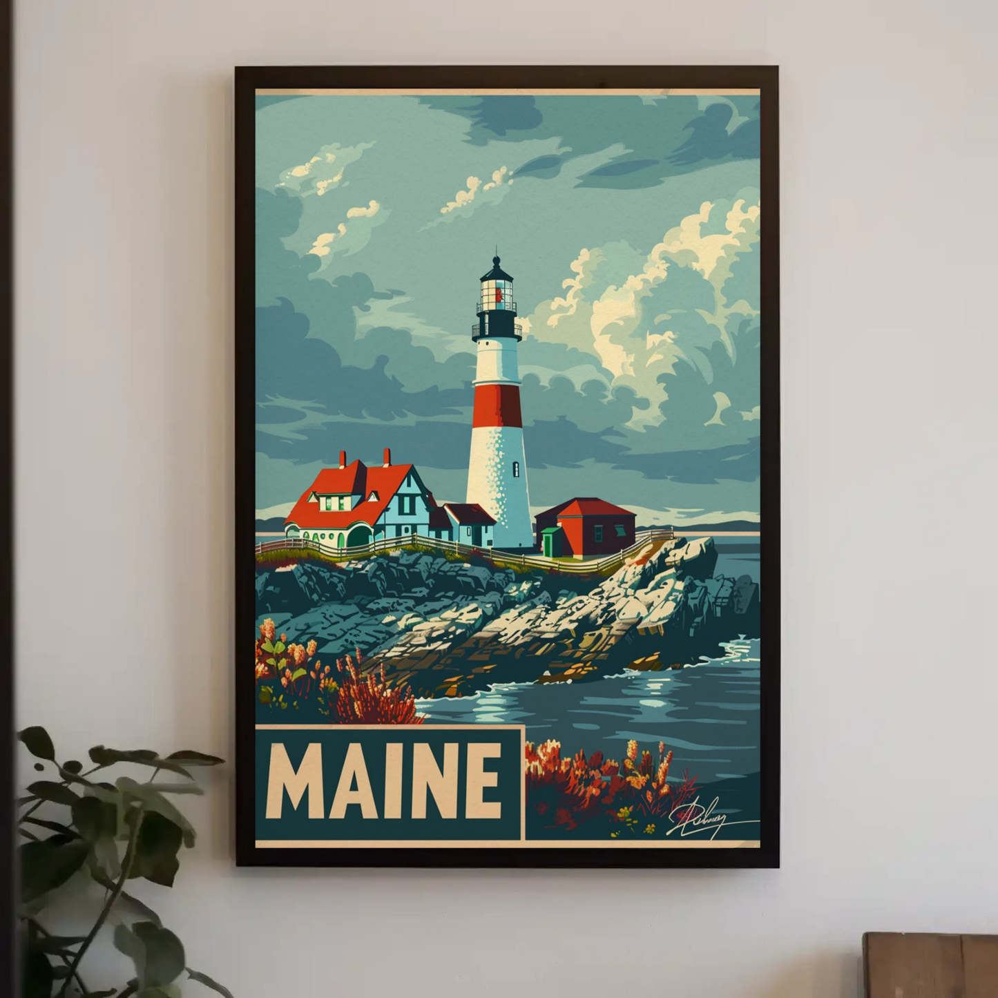 Maine Lighthouse Coastal Classic Travel Poster