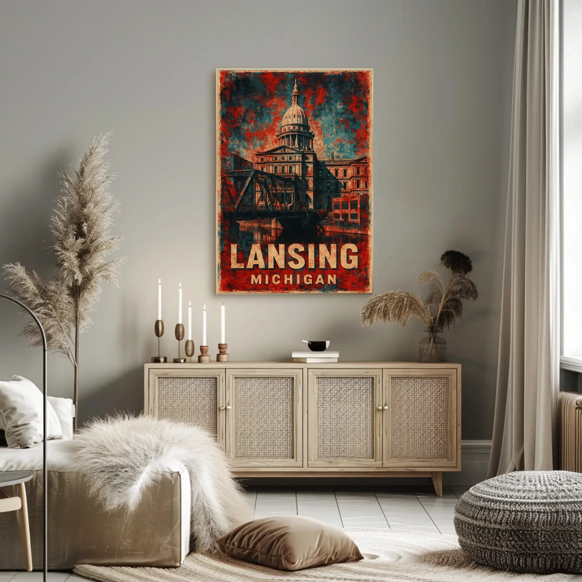 Lansing Capitol Cityscape Minimalist Urban Life Poster