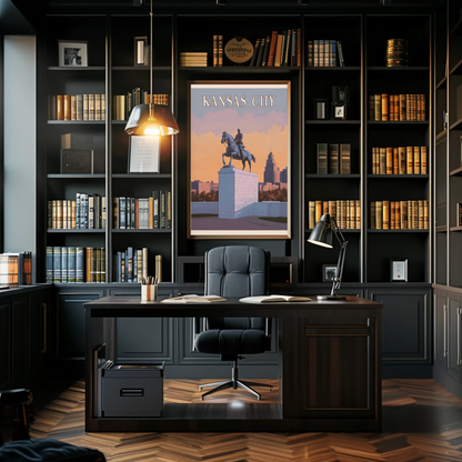 Kansas City Vintage Poster Sunset Statue