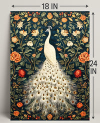 Exquisite White Peacock Among Floral Splendor - Artistic Poster