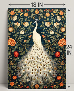 Exquisite White Peacock Among Floral Splendor - Artistic Poster