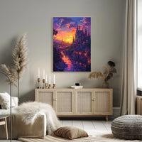 Enchanted Castle Fantasy Sunset Art Poster