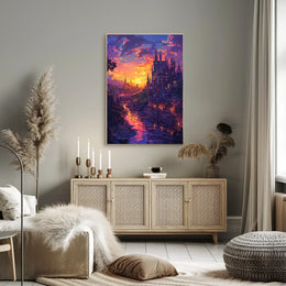 Enchanted Castle Fantasy Sunset Art Poster