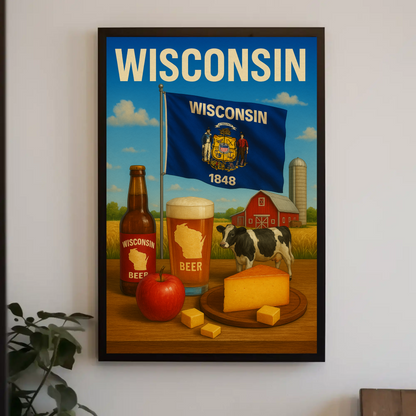 Wisconsin Beer Cheese Cow Barn Farm Apple Travel Poster