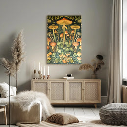 Mushroom Wonderland in Vintage Botanical Illustration Educational Poster