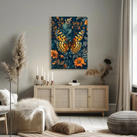 Vibrant Butterfly and Flowers Illustrated Animal Poster