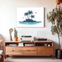 Serene Island Silhouette Modern Blue Art Poster