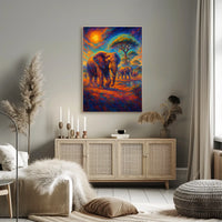 Majestic Elephants Safari Art Poster: Vibrant Landscape