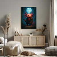 Samurai Axolotl Under The Moon Poster