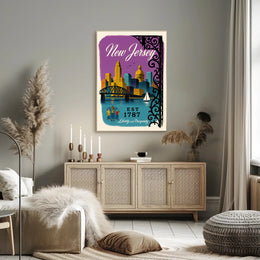 New Jersey Skyline Vintage Travel Poster