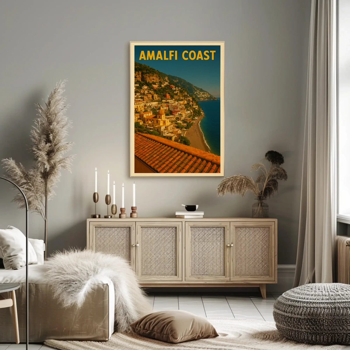 Amalfi Coast Poster Blue Mediterranean Coastal Wall Art