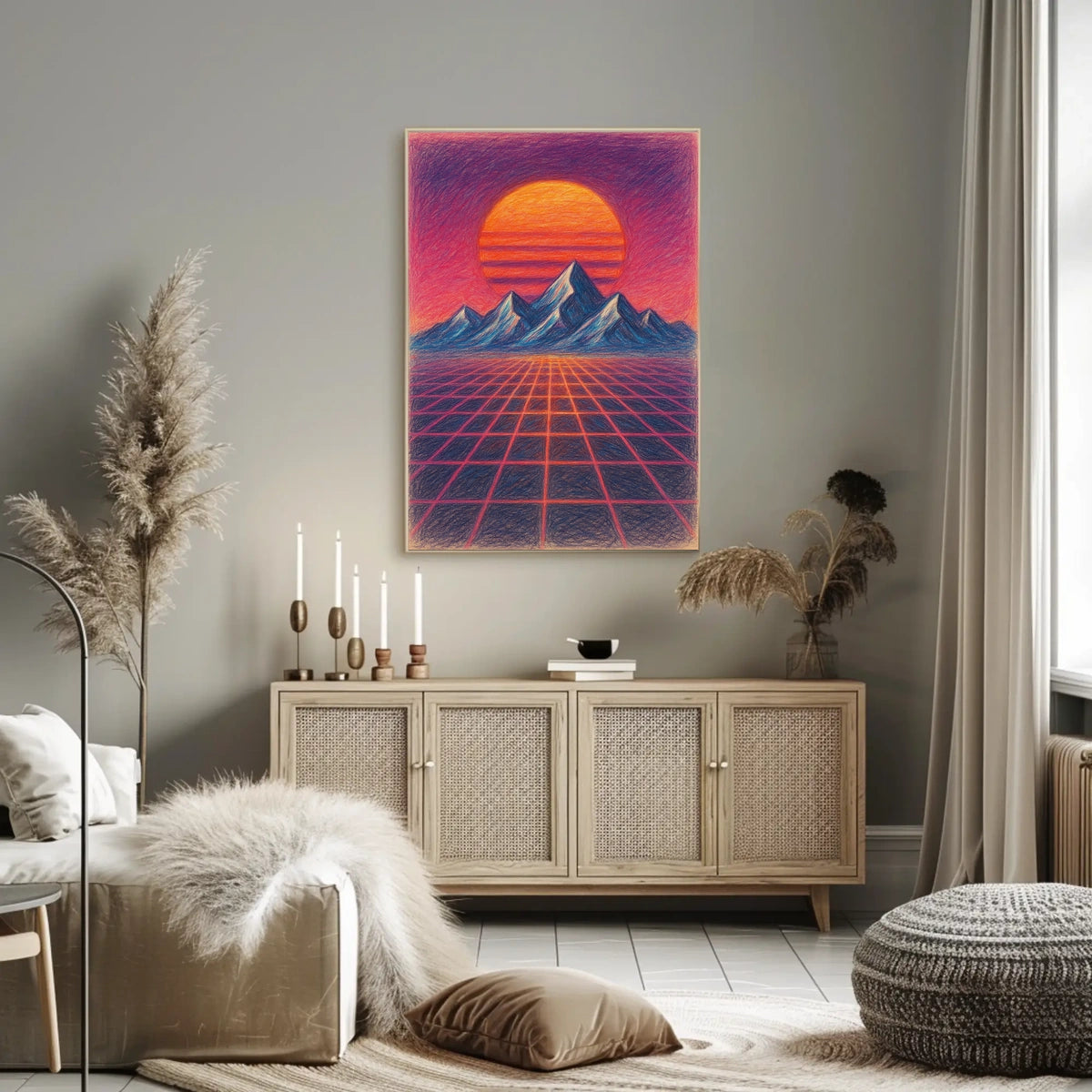 Vibrant Retro-Futuristic Synthwave Landscape Futuristic Sci-Fi Poster