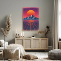 Vibrant Retro-Futuristic Synthwave Landscape Futuristic Sci-Fi Poster