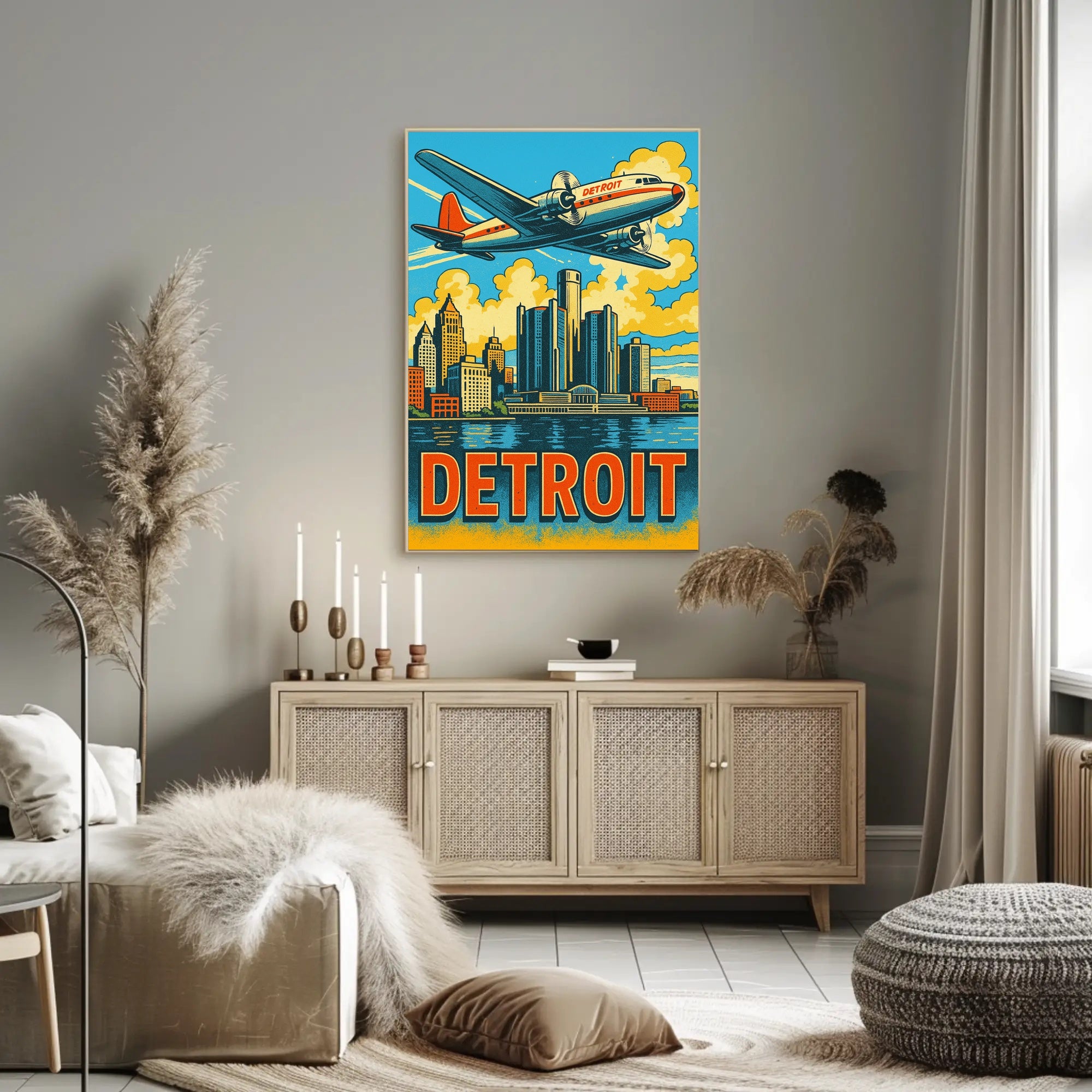 Detroit Skyline and Aviation Poster PosterGoat