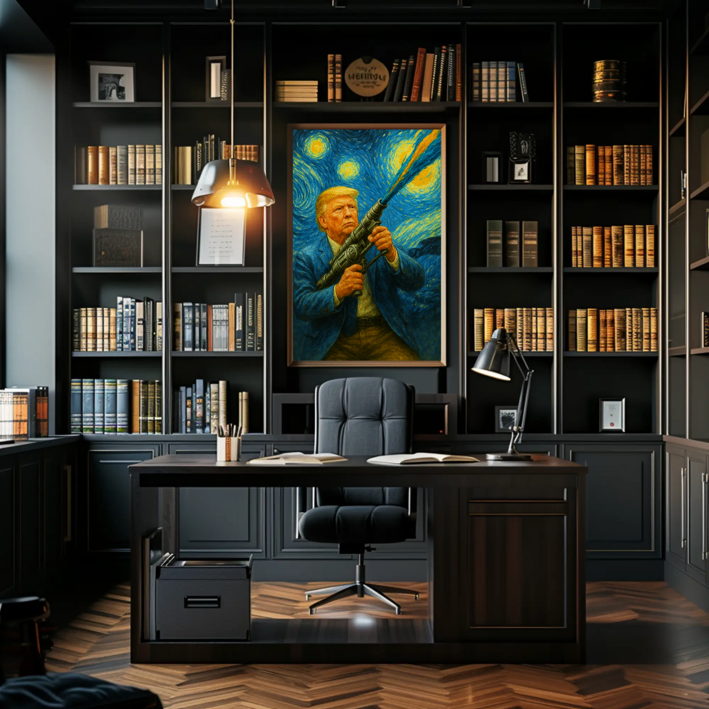 Donald Trump Starry Night Blaster Futuristic Action Vintage Travel Poster